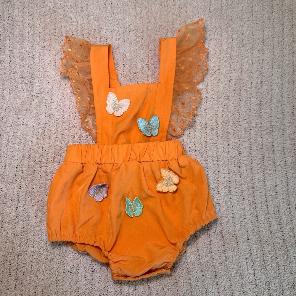 SHEIN Orange Infant Romper with Button Details